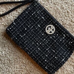 Giani Bernini Black and White Quilted Wristlet With Bedazzled/Pearl Logo Detail